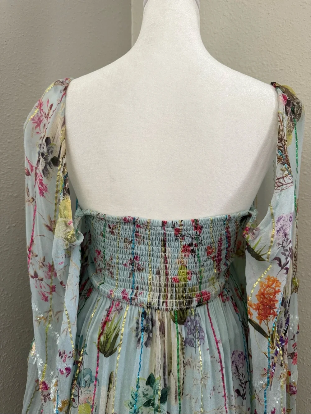 Anthropologie Hemant & Nandita Floral Sequin Off Shoulder Mini Dress XS Boho